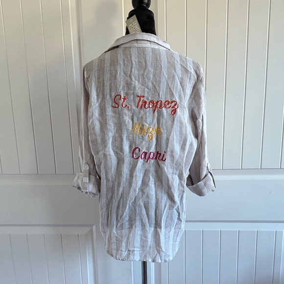 Dreamers Light Brown and White Striped Button Down Shirt - Picture 2 of 9